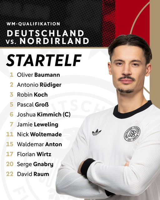 So starten wir gegen Nordirland! 💪⚡️

#dfbteam #GERNIR
📸 DFB/Thomas Böcker 