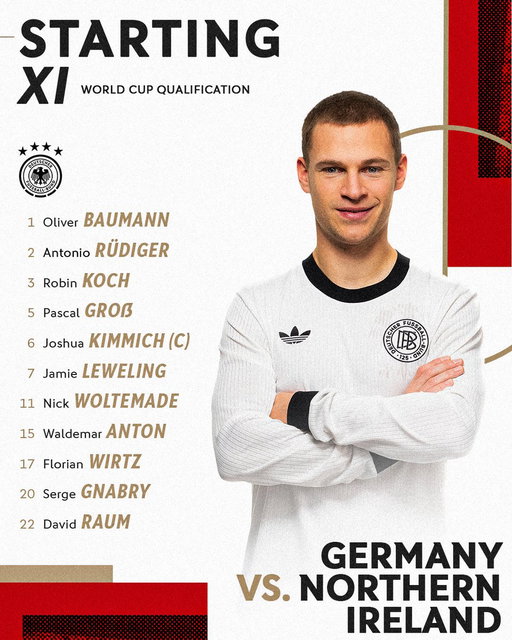 Here’s our Starting XI against Northern Ireland! 👊

#DFB #GermanFootball #GermanMNT #GERNIR 