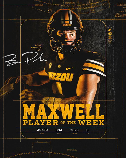 Beau Pribula named Maxwell National Player of the Week 

@beauprib X @MaxwellFootball 

#MIZ | #STP 
