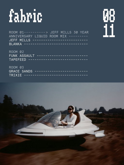 Jeff Mills returns for the first time since 2021.

The night begins with a screening of his groundbreaking 1996 mix, Live at the Liquid Room, Tokyo. An electric performance that cemented his reputation as ‘The Wizard’ and one that inspired a generation of DJs around the world. 

Marking 30 years of this iconic mix, he takes control of Room 1 on November 8th.