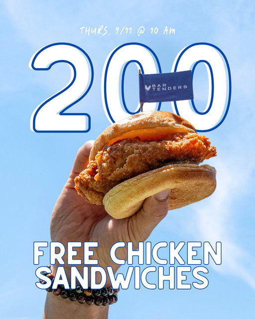 200 FREE CHICKEN SANDWICHES TOMORROW IN AUSTIN @ OUR GRAND OPENING !!!!!! 🐔 

Full terms: the first 200 guests that purchase a round of golf will receive a complimentary Chicken Sandwich at the new PopStroke in Austin, TX grand opening tomorrow, September 11th @ 10 AM. 