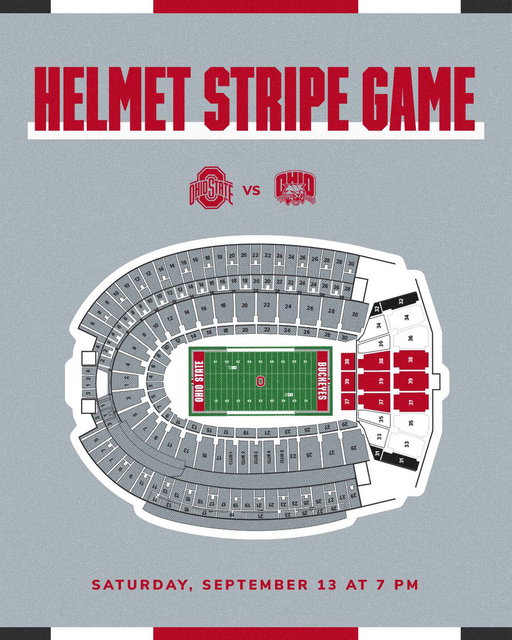 Coming to the @ohiostatefb game? Make sure you know what color your section is repping Saturday Night ‼️

THE Helmet Stripe Game ⚫️⚪️🔴⚪️⚫️ 

@ohiostatefb | #GoBucks 