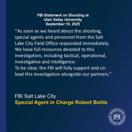 The FBI is working alongside our local and state law enforcement partners in Utah to fully investigate and seek justice in the fatal shooting of Charlie Kirk at Utah Valley University. Anyone with information, photos, and video from the incident can help the FBI identity more answers by sharing the files here: https://t.co/UOdDSshxNb