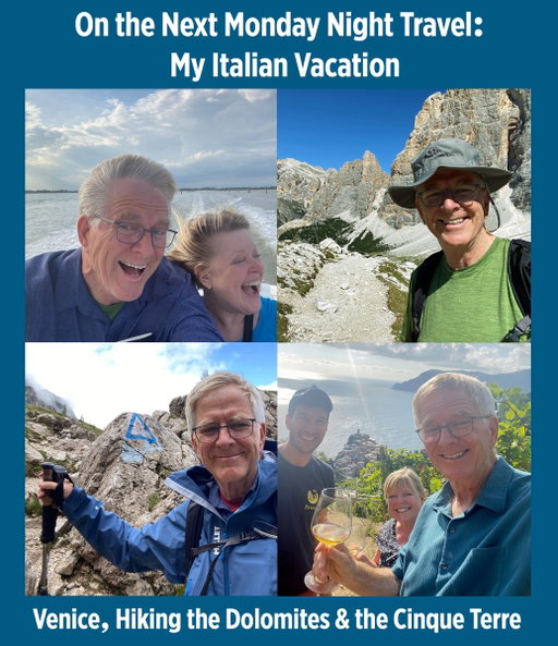 Join me next Monday (Sept. 15, 6pm PT/9pm ET) for photos, stories, and lessons learned from my two-week vacation in Italy. After three work trips in 2025, I wrapped up my 2025 travels with my favorite travel partner, Shelley, surrounded by Italian beauty: Venice, the city they call “La Serenissima” (“The Most Serene”); the dramatic Dolomites; and my beloved Cinque Terre. Purely a vacation, this was a trip of experiences: hiking with friends for six days high in Italy’s Alps, exploring the Venetian Lagoon, pounding pesto and sipping wine on Italy’s Riviera, and capping it all off on Lake Como, where I was named “Ambassador to the World” by the mayor of Varenna.
 
Register now at https://t.co/xfKMvTAqjS, and I’ll see you there!