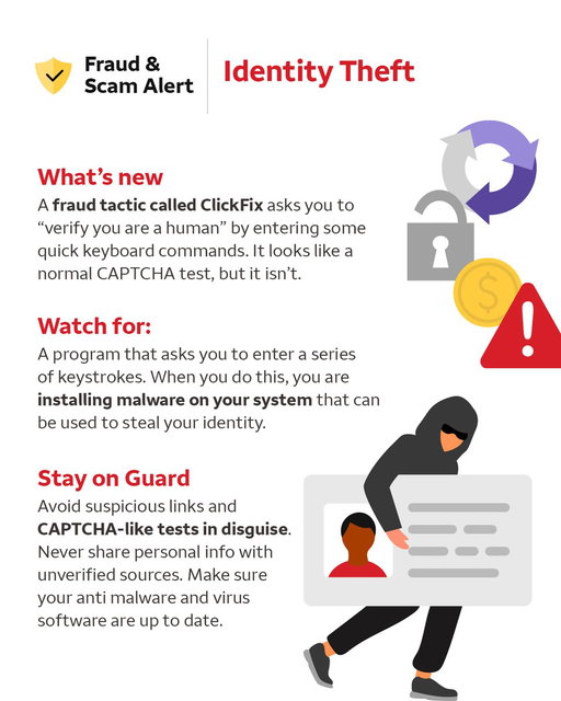 What might appear to be another human verification test might actually be a trap. Criminals use these fake tests to trick you into sharing personal info they can use to steal your identity. 