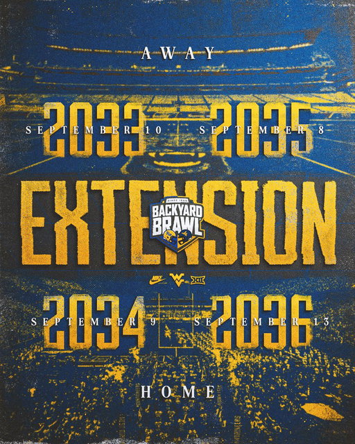 Backyard Brawl → 𝙀𝙓𝙏𝙀𝙉𝘿𝙀𝘿.

West Virginia and Pitt have agreed to extend their series from 2029-32 for four more games, starting in 2033.

🔗 https://t.co/rkyVupz6E1 