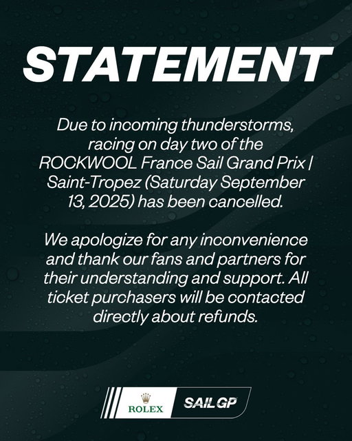 🚨 UPDATE: Unfortunately have made the difficult decision to cancel day 2 of racing in Saint-Tropez. Full statement below. 