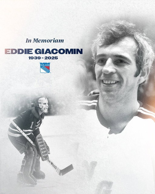 Eddie Giacomin was an integral member of the New York Rangers for a decade and personified what being a Ranger is all about, both to his teammates and the Blueshirts faithful. You cannot discuss the history of this organization and not immediately think of Eddie. The great Rod Gilbert called him the heart of their team, and we cannot think of a greater honor to bestow on one of the greatest goaltenders to ever play the game. Our thoughts are with Eddie's family, friends and teammates during this incredibly difficult time.