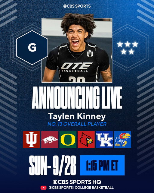 NEWS: Taylen Kinney, the No. 1 overall PG in the country, will announce his college decision live on @CBSSportsHQ and @CBSSportsCBB from his hometown of Newport (KY) on Sunday, Sept. 28 at 1:15 PM ET. 

Story: https://t.co/YDlBouAJUO 