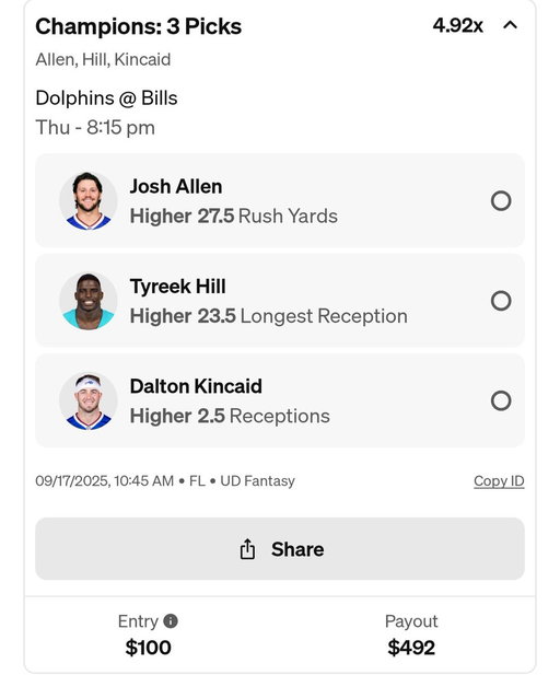 TNF picks. Last one is a bumped up "Longshot"(use the up/down arrows next to projection). May add another sometime if we get boosts. @Zirksee 
Use code ZIRK+get $50 in funds after your first $5 entry! https://t.co/acAKAFLl7i 