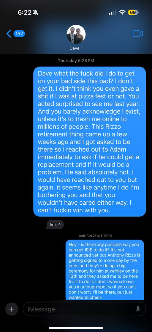 Dave talking shit to the masses again? Shocker. Couldn’t return a text though 