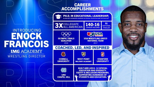 Welcome to the IMG Academy family, Enock Francois 🤝 

@FrancoisUNC, the inaugural Director of IMG Academy Wrestling, has competed and coached at the highest levels of wrestling. He brings coaching experience from some of the nation’s most respected programs. 