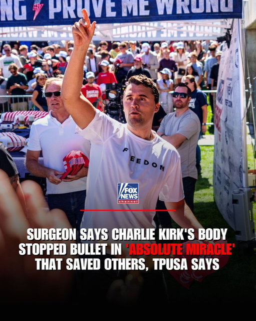'MAN OF STEEL': Charlie Kirk's body stopped a bullet that would typically "just go through everything" and it was an "absolute miracle" nobody else was killed, his surgeon told TPUSA. 