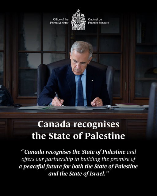 Today, Canada recognises the State of Palestine. 