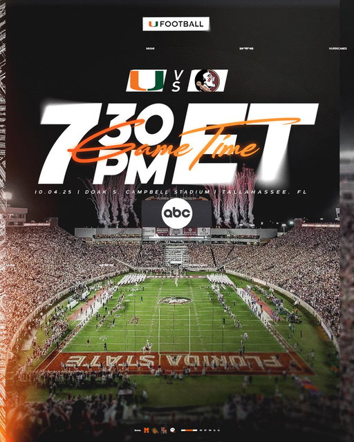 Game time is SET! ✅

We’ll take on Florida State at 7:30 PM on October 4th with live coverage on ABC 🙌 