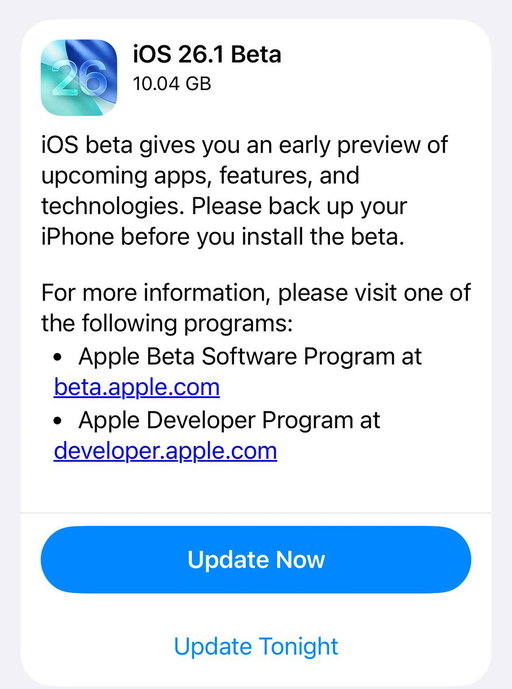 iOS 26.1 Beta 1 has been released! 