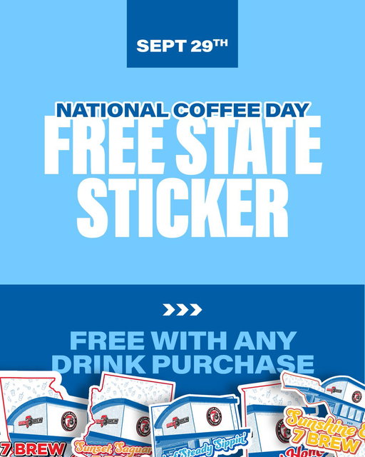 i spy... free state stickers 👀🗺️ This National Coffee Day (9/29), get one FREE, limited-edition 7 Brew State Sticker with any drink purchase! 