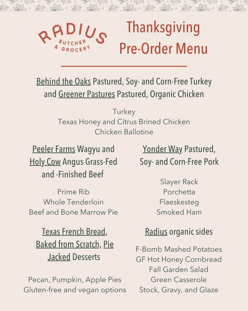 Thanksgiving pre-orders are now open! We have a wonderful menu this year featuring products from local farms with the highest integrity practices. 