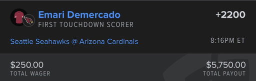 THE FIRST TOUCHDOWN OF THE CARDINALS V SEAHAWKS GOES TO… 