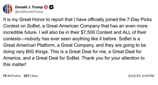 No way Trump is into sportsbetting…

Are Presidents even allowed to bet? 