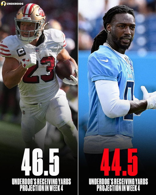 Christian McCaffrey is projected for MORE receiving yards than Calvin Ridley in Week 4.