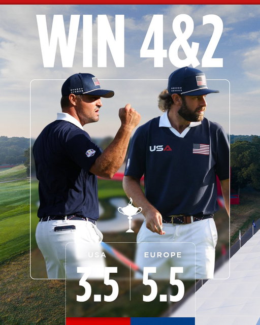 Bryson DeChambeau &amp; Cameron Young secure a point for the U.S. with a 4&amp;2 victory. #GoUSA 
