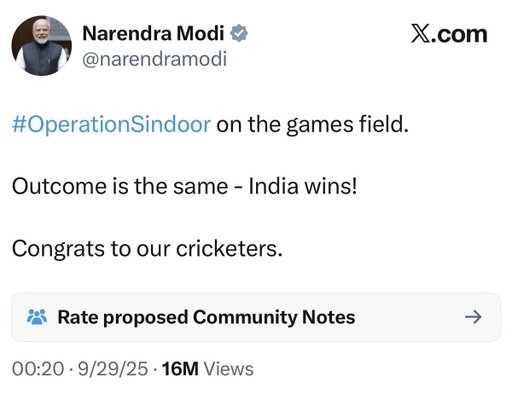What a shameless man who turns a military operation into a PR slogan. 

He’s comparing a war fought by our Armed Forces to a cricket match organized for helping Amit Shah &amp; BJP earn betting money.

Noida media would attack an Opposition leader saying this. But Modi is paw paw. 