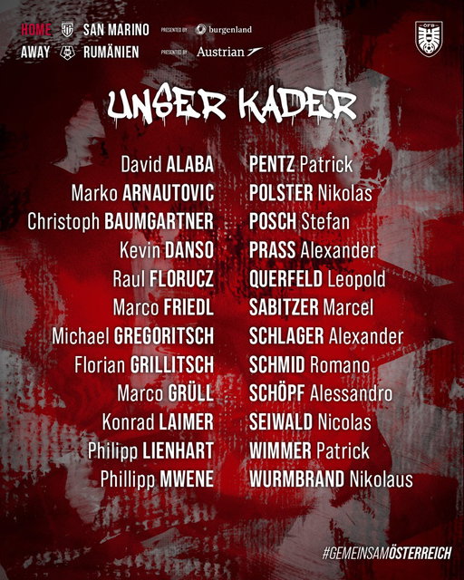 Unser Aufgebot für das Oktober-Doppel in der WM-Quali! 🙌🇦🇹 #GemeinsamÖSTERREICH 