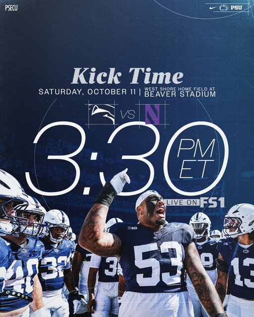 See you back at @beaver_stadium next Saturday! 

vs. Northwestern
➡️ 3:30 p.m.
📺 @FS1 

#WeAre 