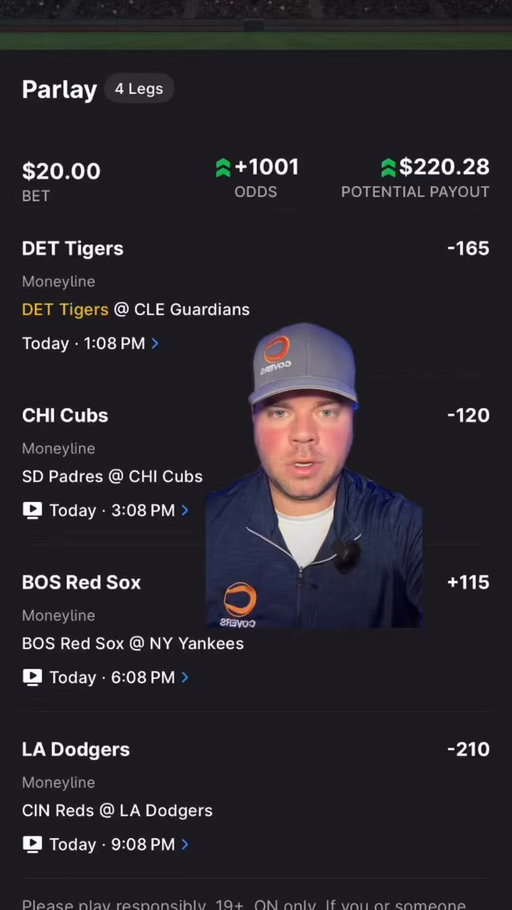 POSTSEASON BASEBALL!!! 

⚾️ Detroit Tigers moneyline
⚾️ Chicago Cubs moneyline
⚾️ Boston Red Sox moneyline 
⚾️ Los Angeles Dodgers moneyline 

+835 🚀 +1001 