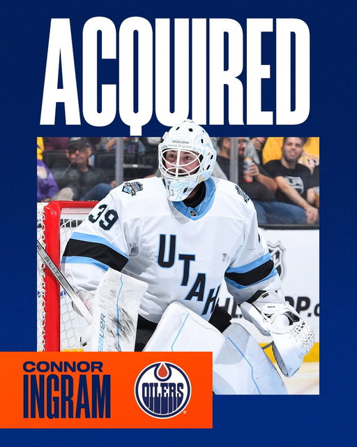 🚨 TRADE ALERT 🚨

The #Oilers have acquired Connor Ingram from the Utah Mammoth in exchange for future considerations. The goaltender will report to the @Condors &amp; Utah is retaining $800,000 of his $1.95 million AAV. 
