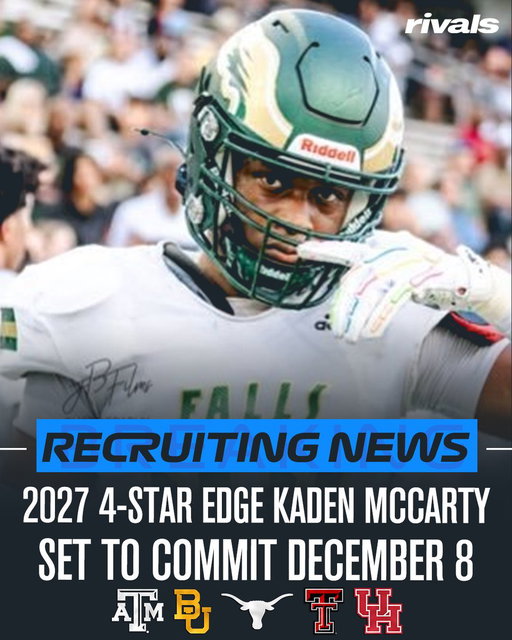 NEWS: Rivals300 EDGE Kaden McCarty is down to finalists Baylor, Houston, Texas, Texas A&amp;M and Texas Tech and has a commitment date locked in, he tells @Rivals

More: https://t.co/bXXpDlbXg3 