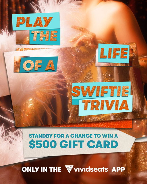 ✨ Take your places! Test your Taylor trivia with our The Life of a Swiftie 1️⃣2️⃣-question challenge ❤️‍🔥 Answer for a shot at a Vivid Seats gift card 💰🔑 PLUS unlock 1,003 bonus tokens just for playing! Only in the Vivid Seats app: https://t.co/DqZEaHyaz5

Don’t miss curtain call! Play now until 11:59 pm EST on 10/3.