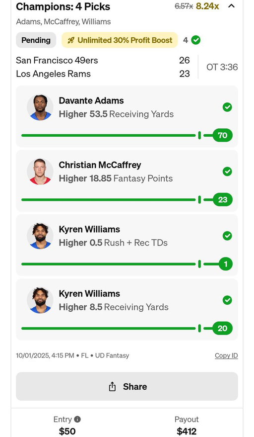 Great night of profit for us. Was doing 50 each tonight instead of my normal 100 because of the unlimited profit boosts. Coulda been massive though with 5 puka yards. Let's get ready for Sunday. 
Use code ZIRK+get $100 in funds after your first $5 entry! https://t.co/acAKAFLl7i 