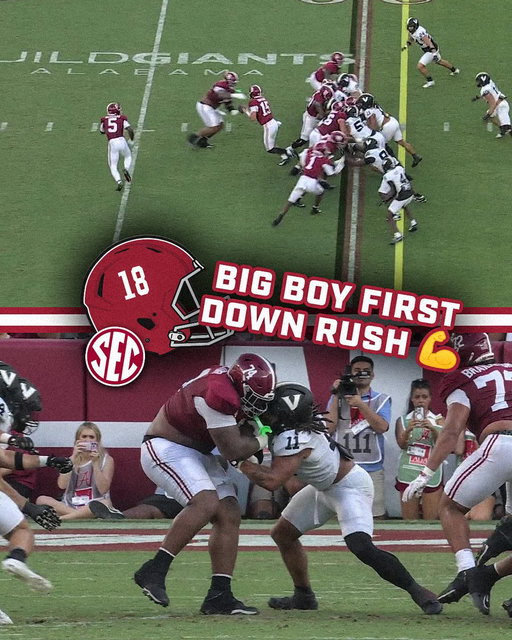 🚨 BIG BOY DOES IT AGAIN 🚨

OT KADYN PROCTOR TAKES THE HAND OFF &amp; RUSHES FOR A FIRST DOWN! 

@AlabamaFTBL x 📺 ABC 