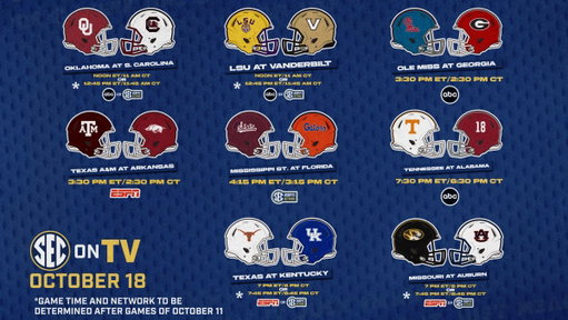 📺 #SECFB on TV: Oct. 18 

Updates: http://secsports.social/fbtv1006 