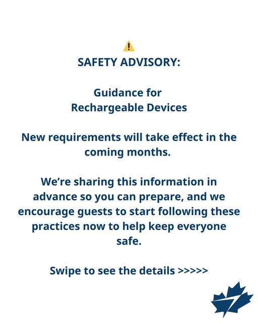 Heads up!

Changes are coming soon to our guidelines on bringing rechargeable batteries and power banks on board. ⚡

We’ll be updating the policy in the coming months to enhance on-board safety — stay tuned for the full details and effective date.

Click the link in bio to learn more ✈️
