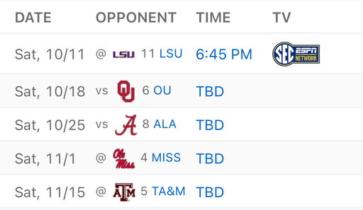 South Carolina’s next 5 games 