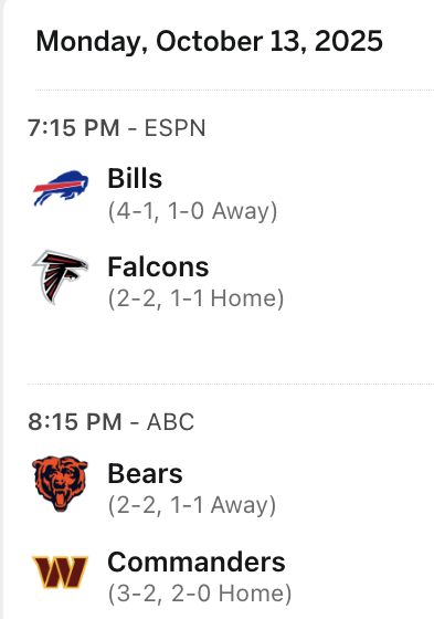 Man its week 6 why tf are we still doing MNF double headers??? 