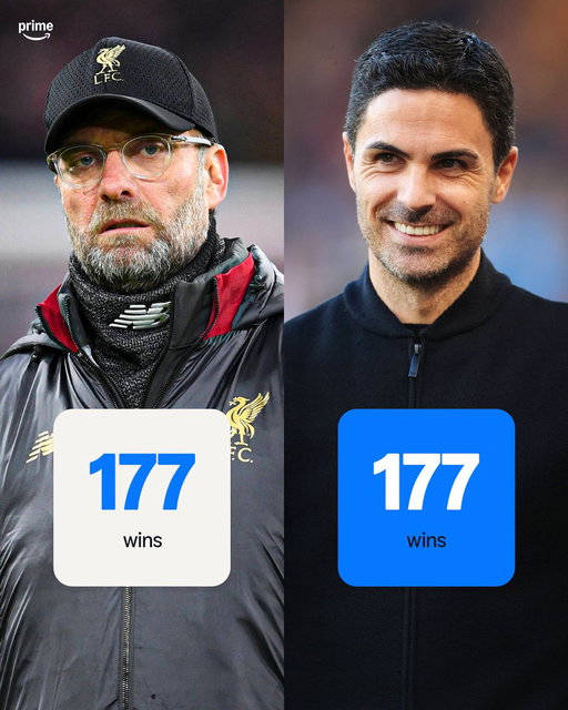 Mikel Arteta won exactly the same amount of his first 300 games in charge of Arsenal as Jurgen Klopp did in the same time at Liverpool 💯💯💯

Trust the process 📈 