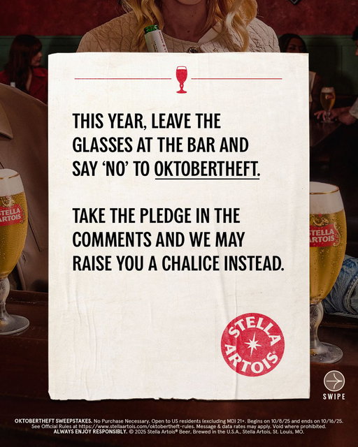 Comment “I hereby pledge to not commit #Oktobertheft during Oktoberfest #Sweepstakes” on this post for your chance to claim a commemorative Stella chalice. 