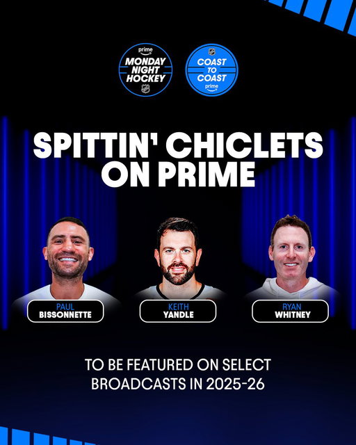 🚨 BIG NEWS 🚨 

The boys from @spittinchiclets will join select #NHLonPrime broadcasts this season, including Prime Monday Night Hockey and Coast to Coast. Welcome to the squad. 👊 