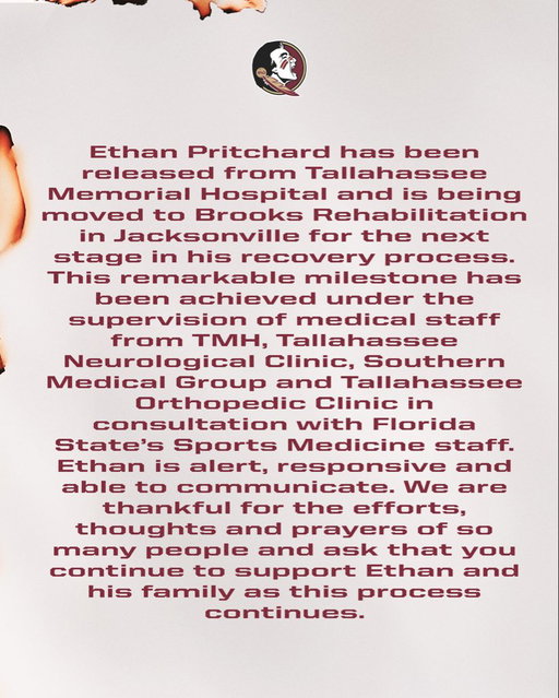 We’re excited to share this update on Ethan’s progress! Thank you all for your continued thoughts and prayers.

#NoleFamily 