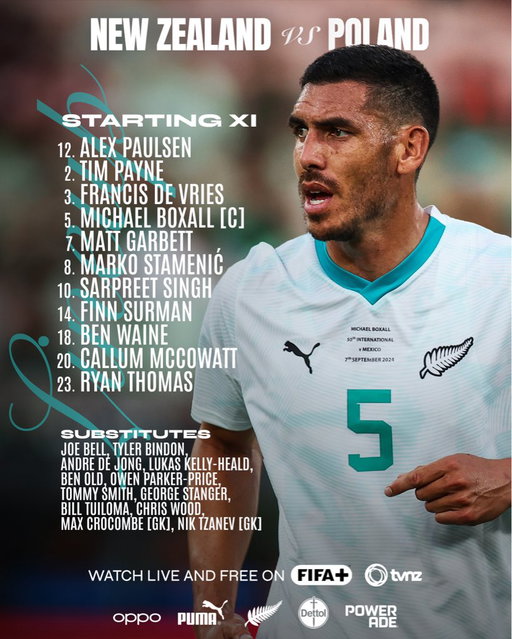The starting XI to face Poland 🇳🇿⚔️🇵🇱

📺  Watch live and free on FIFA+ and TVNZ from 7:45am NZT: https://t.co/nTpSAXAb8K 