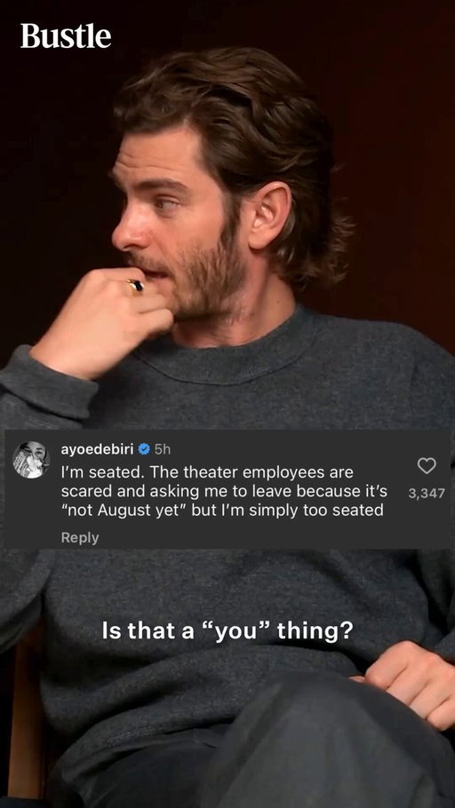 Simply too seated for Ayo Edebiri and Andrew Garfield reacting to *the* seated meme. 
