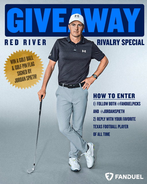It’s Red River Rivalry time 🤘🤘 so @FanDuel and I are giving away 3 signed golf balls and pin flags!
 
For a chance to win:
1️⃣ Follow @FanDuelPicks and me
2️⃣ Reply with your favorite Texas football player
 
Rules: https://t.co/ElkoM2EQqE 
