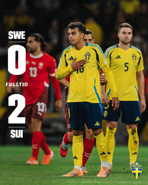 𝗙𝗨𝗟𝗟𝗧𝗜𝗗

Förlust mot Schweiz i VM-kvalet

🇸🇪 0-2 🇨🇭 