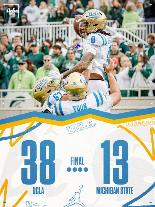 NO ONE-HIT WONDER HERE!
 
UCLA beats Michigan State, 38-13, for its second straight win!
 
#GoBruins 