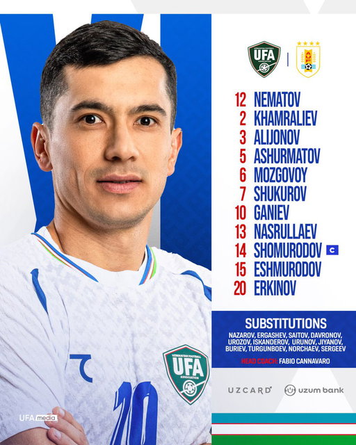 📋Our team's starting line-up for today's match against Uruguay
#MilliyJamoa 