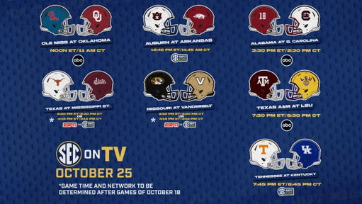📺 #SECFB on TV: Oct. 25

Updates: https://secsports.social/fbtv1025 